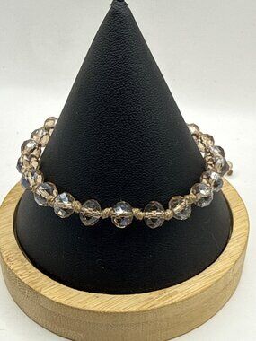 Smoky Quartz Faceted Crystal Beaded Bracelet Champagne Glass Boho Aesthetic Art